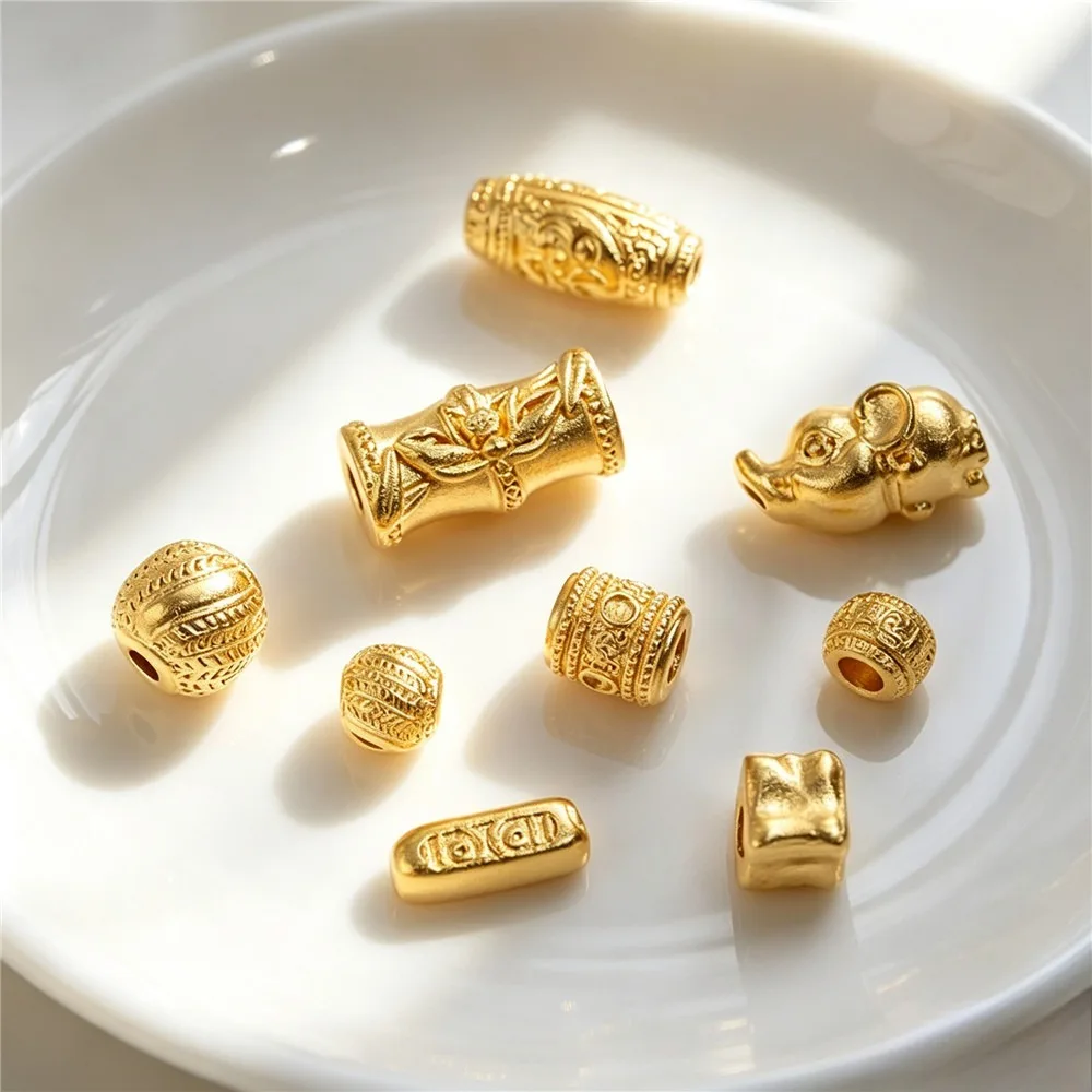 Brass Vietnamese Sand Gold Barrel Koi Bamboo Joint Spacer Beads DIY Bracelet Findings Z420