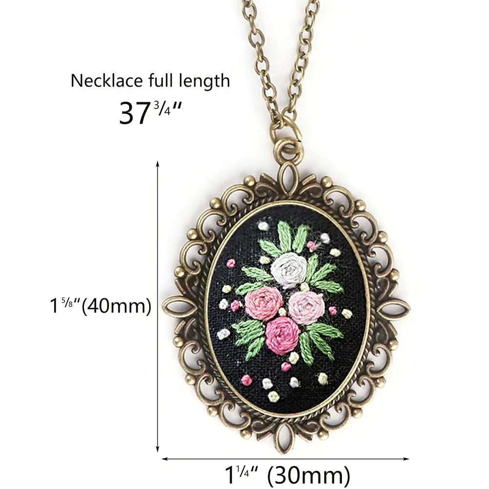 Embroidery Pendant Kit Flower Patterns Embroidered Pendant Necklace With Needle Thread For Diy Art Crafts Sweater Decoration