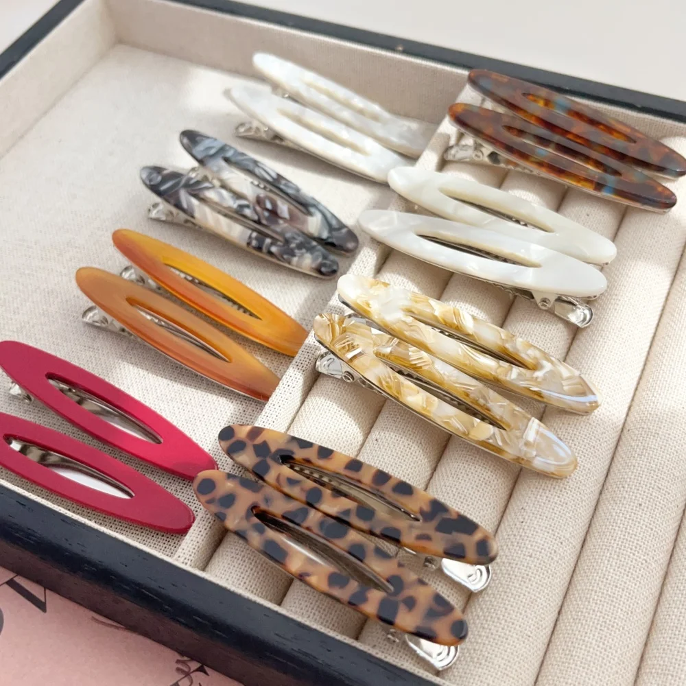 

2pcs/Set Elegant Acetate Oval Hairpins Barrettes Korean Style Side Bobby Pins Bangs Hair Clip Accessories for Women And Girls