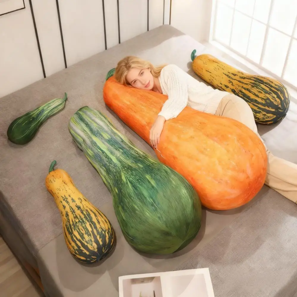 واقعية طويلة اليقطين ألعاب من نسيج مخملي المفاتيح النوم عناق وسادة برتقالي أخضر اللون لطيف محشوة الخضار ديكور المنزل طفل صبي الهدايا