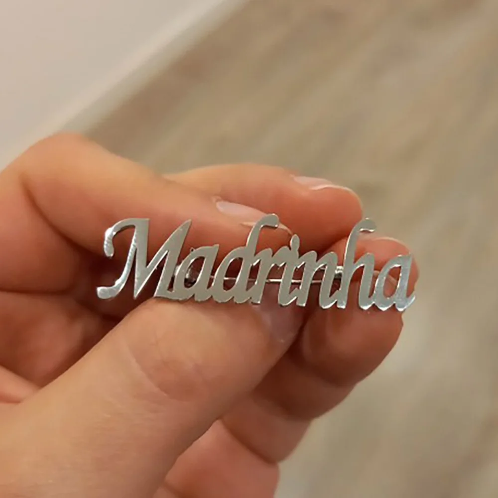 Personalizado Aço Inoxidável Nome Broche, Seleção fonte personalizada, Jóias Exquisite