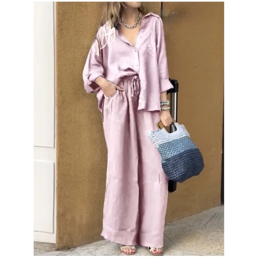 

CPSYMYM модная хлопково-льняная однотонная рубашка с широкими штанинами на шнурке, женский комплект из 2 предметов, свободные длинные брюки с откидной спинкой, женские стринги