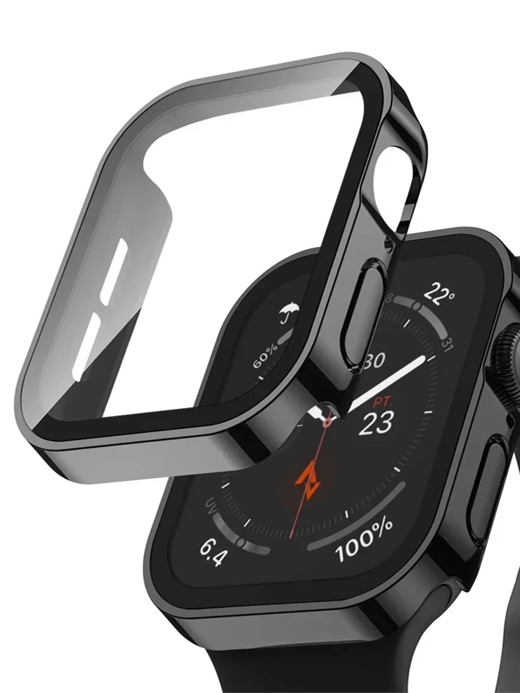 Glass+cover For Apple Watch case series 9 8 se 7 6 5 4 40mm 44m 41mm 45mm Straight Edge Screen Protector apple watch accessories