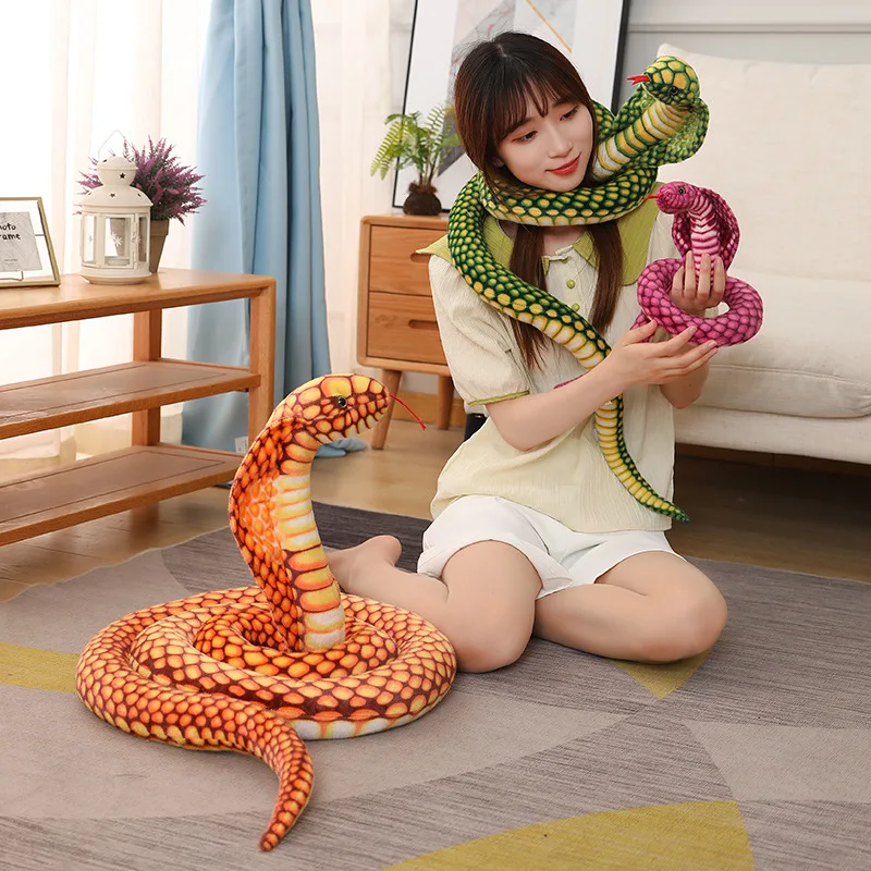 80-240CM Simulated Cobra Plush Toy Long Stuffed Snake Plushie Pillow Sofa Chair Decorate Props Girls Boys Present