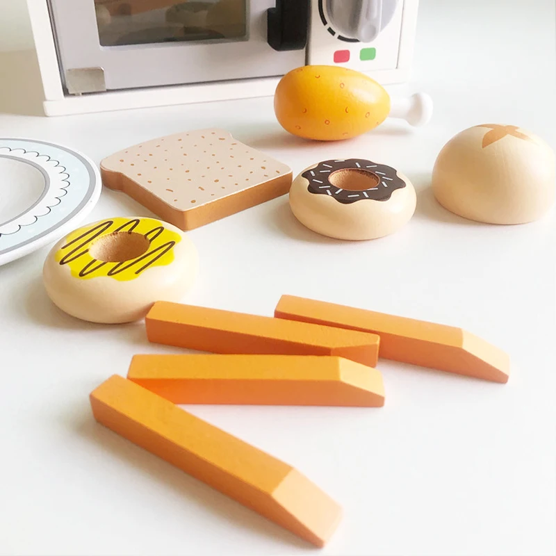 Wooden Kitchen Pretend Play Toy Simulation Wooden Microwave Oven Machine Baby Early Learning Educational Toys