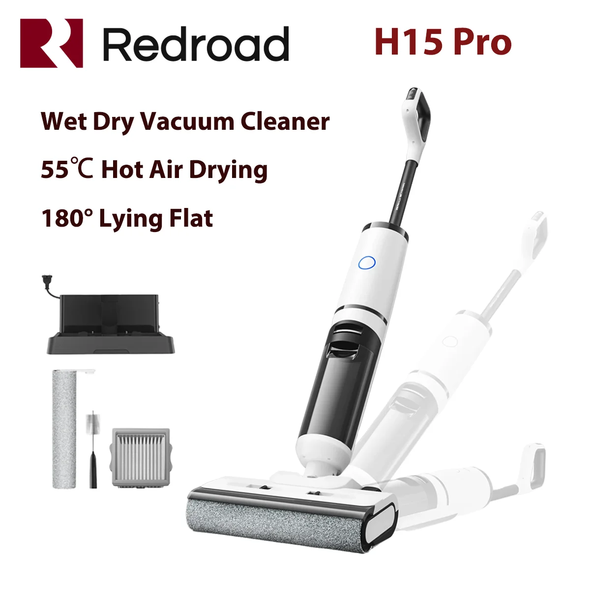 Redroad H15 pro Беспроводной пылесос для влажной и сухой уборки Беспроводная швабра 18 кПа, 35 минут, время работы, самостоятельная стирка, сушка горячим воздухом 180 ° Лежачий плоский