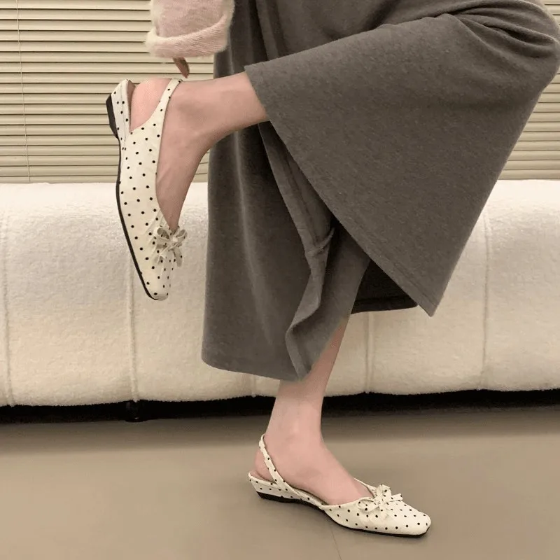 Comfortable Back Strap Wave Point Bow Toe Sandals for Women, Summer 2026 New Item, Niche, Gentle,Versatile Single Shoe for Women