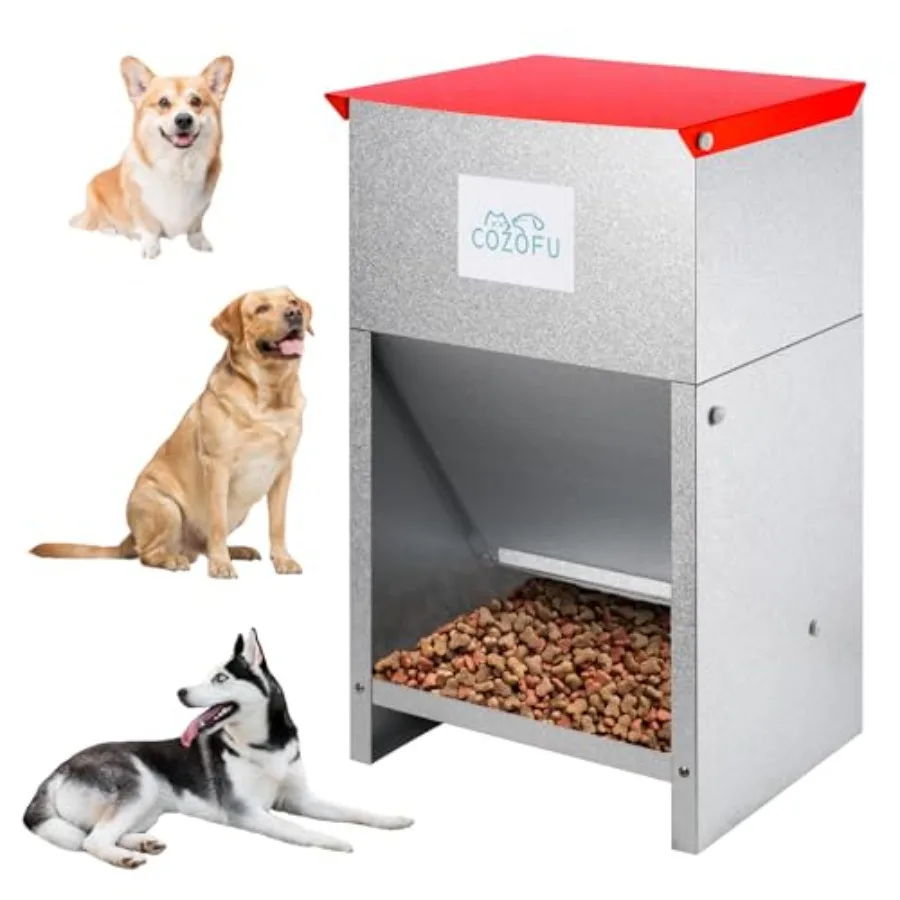 

Dog Feeder - Galvanized Metal Pet Food Station for Indoor and Outdoor Use - Automatic Gravity-Fed Dispenser Suitable for Small,