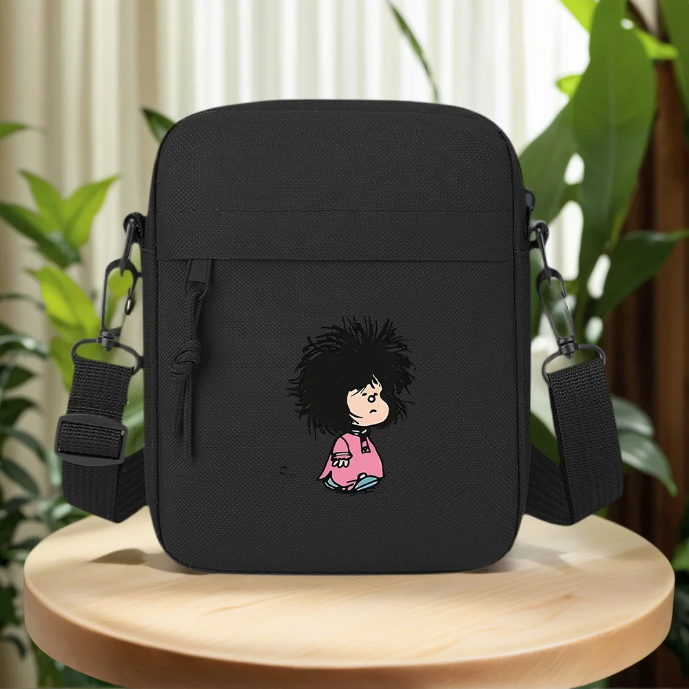 Cartoon girl with big black hair Men Crossbody Bag Single Shoulder Women Cartoon Anime Film Printing Design Unisex