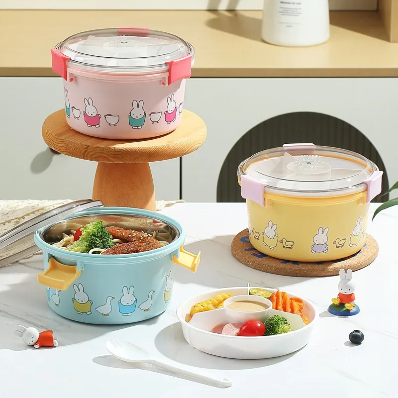 

Miffy Stainless Steel Rotundity Lunch Box Office Worker Student Bring Tableware Lunch Fresh Fruit Salad Cartoon Double-deck