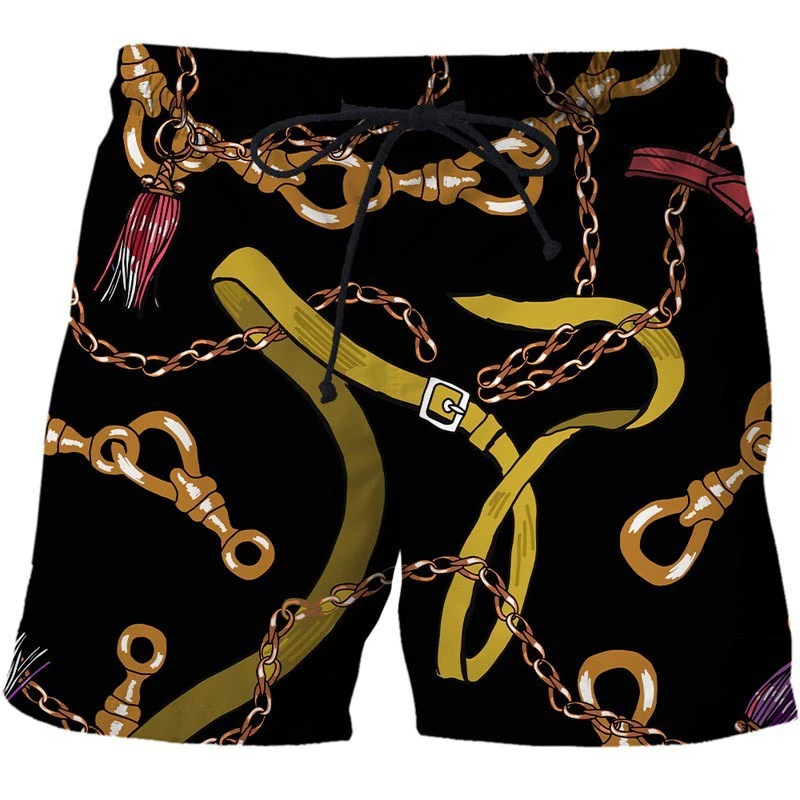 Gold Chain Chain Iron Chain Pattern Luxury Shorts 3D Digital Printed Beach Pants Summer Casual Shorts Pants Homme Swim Trunks