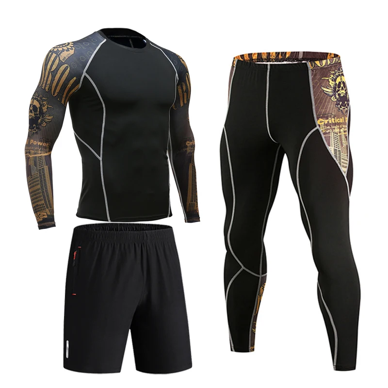 Training Compression Men's Sportwear Suit MMA Tactical underwear rashgard Male Quick dry Elasticity tights 3 Piece tracksuit Men