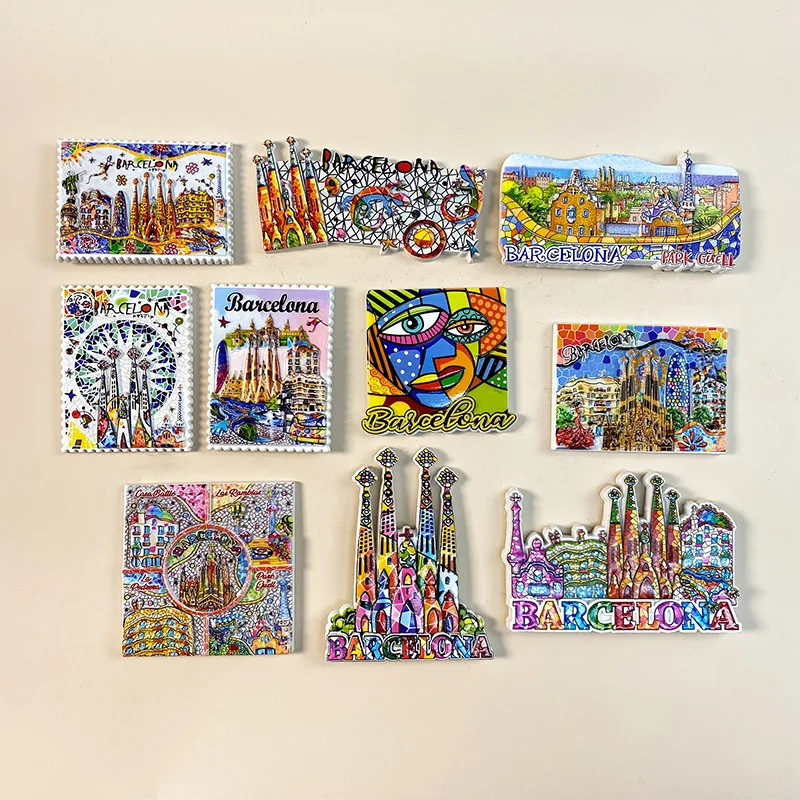 Imanes de nevera Espana Barcelona con impresión UV, imanes de resina para nevera, pegatina, colección de recuerdos de España, regalo, decoración del hogar