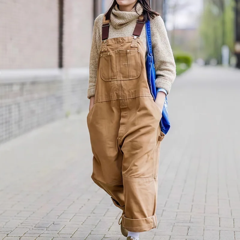 Distressed Denim Overalls for Men Baggy Oversized Fit 2026 Loose Dungaree Jeans with Pockets Streetwear Workwear Unisex Jumpsuit