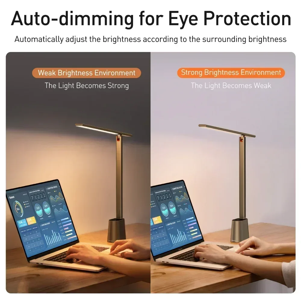 Imagem -06 - Dobrável Led Desk Lamp Eye Protect Estudo Dimmable Office Luz Inteligente Adaptive Brilho Cabeceira Leitura Mesa