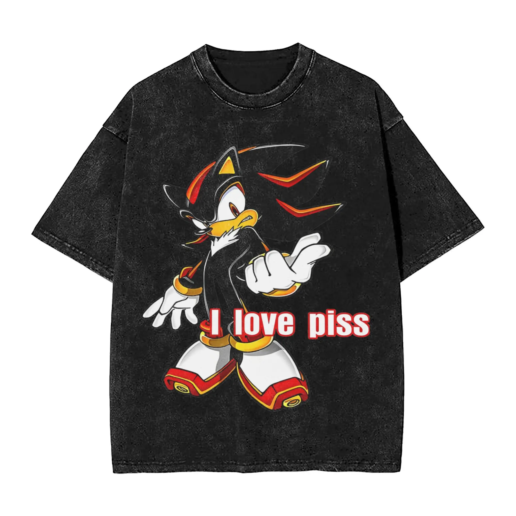 Washed T Shirt Shadows The Hedgehog I Love Piss Hip Hop T-Shirts High Street Streetwear Short Sleeve Summer Tops Tees Men Women