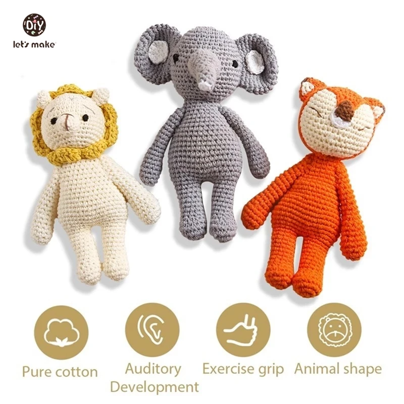 1Pc Baby Toy Handmade Crochet Rattle Plush Dolls Cartoon Animal Elephant Stuffed Toys Soothing Baby Sleeping Kids Christmas Gift