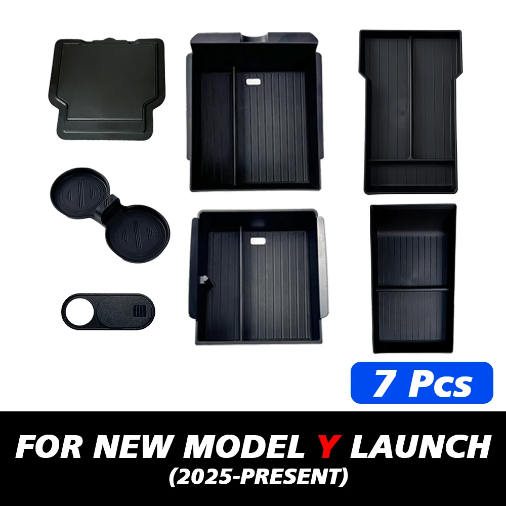 TEKSY 1/2/3/4/6/7/8pcs For Tesla New Model Y 2025 2026 Juniper ABS with Silicone Non-slip Mat Console & Armrest Storage Box 썸네일 5