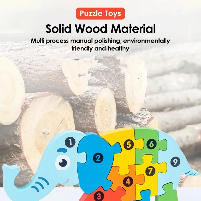 Rompecabezas 3D de madera para niños, rompecabezas educativo de animales de dibujos animados, aprendizaje temprano, inteligencia cognitiva, juguetes