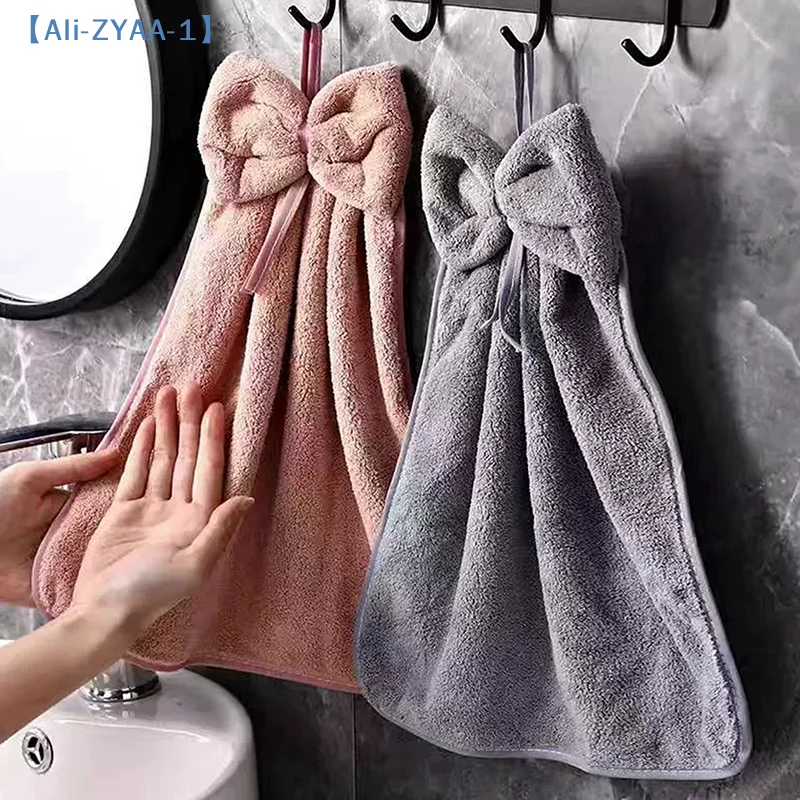 【ZYAA-1】Bowknot Hand Towels For Kitchen Bathroom Coral Velvet Microfiber Soft Quick Dry Absorbent Cleaning Cloths