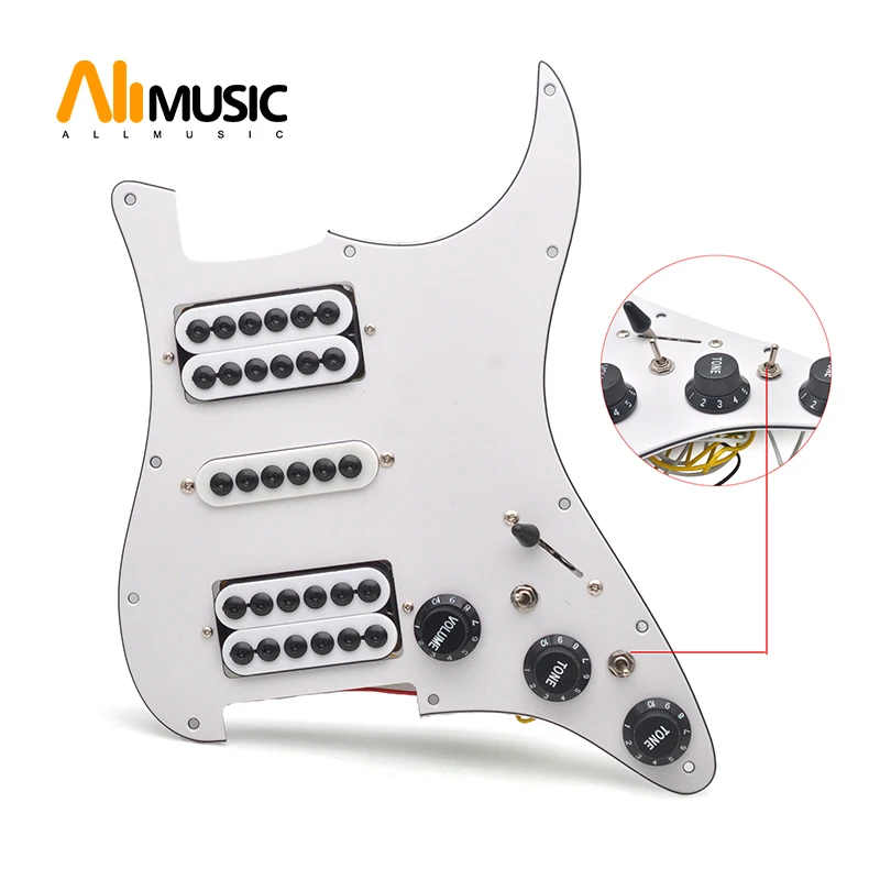 

HSH Coil Splitting Electric Guitar Pickguard Big Umbrella Adjusting Screw Prewired Scratchplate Assembly White