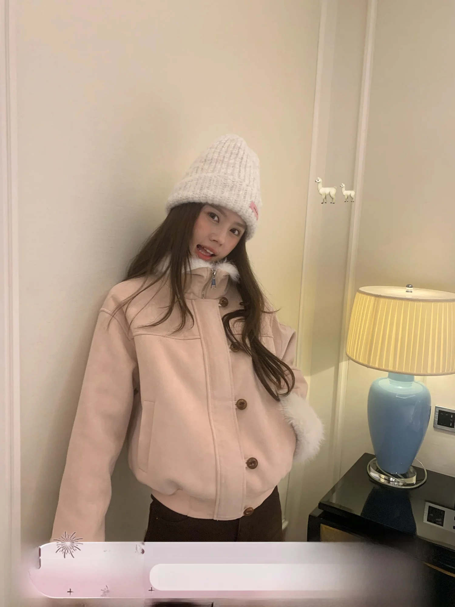 

Корейская короткая куртка из овечьей шерсти, мягкая розовая кожаная и меховая верхняя одежда для девочек, теплая, с эластичной талией