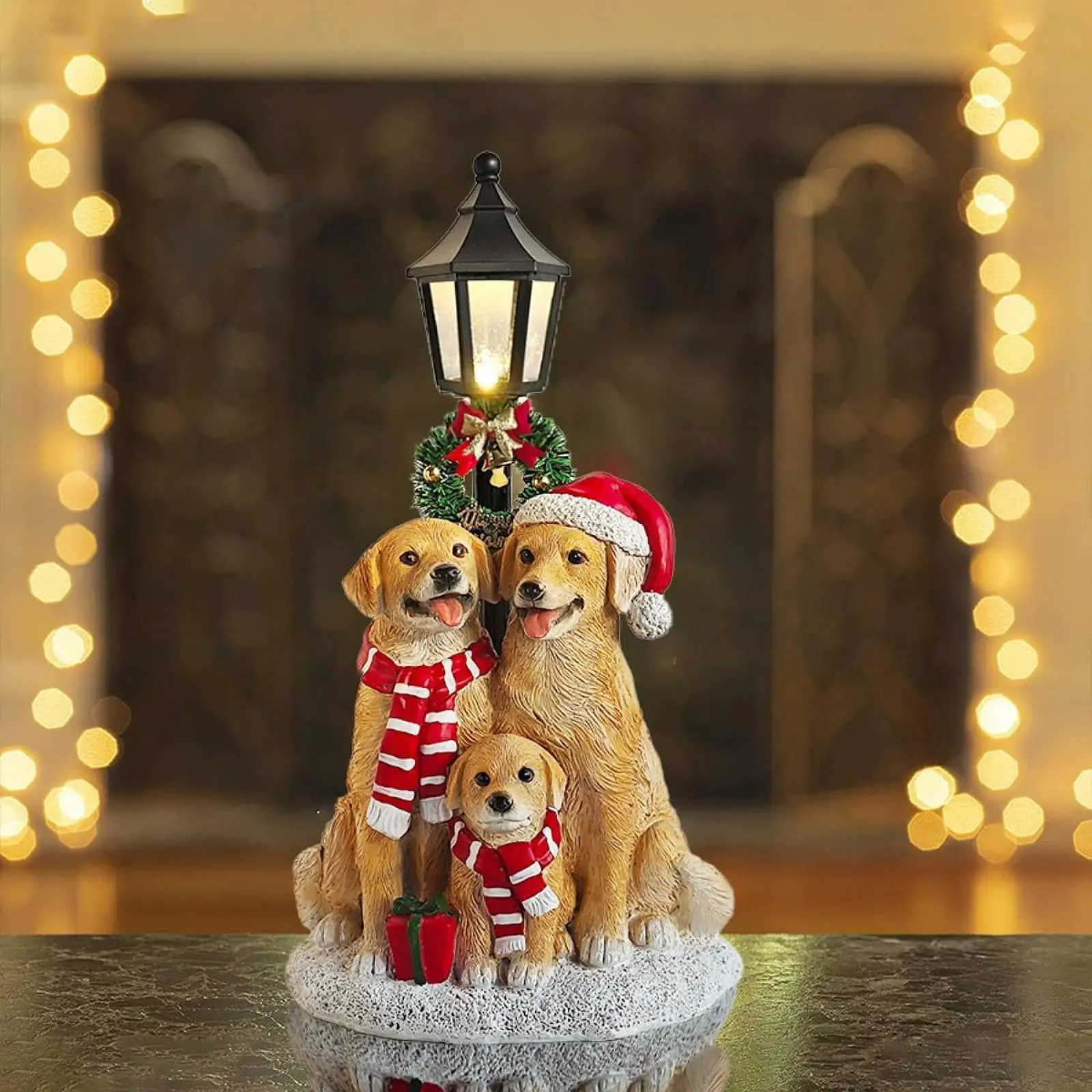 Christmas Craft Statue with Light Funny Resin Lamp Post Christmas Animal Sculpture for Home Lawn Balcony Courtyard Decorating