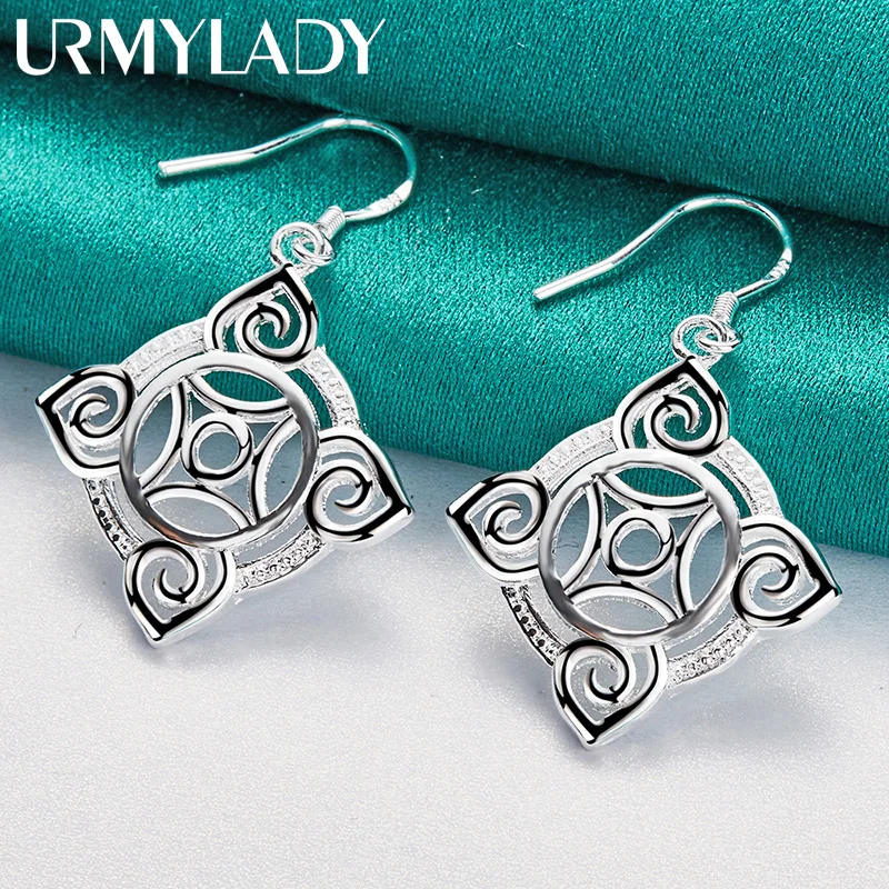 

URMYLADY 925 Sterling Silver Flower Leaf Earrings Eardrop for Women Wedding Charm Engagement Fashion Jewelry