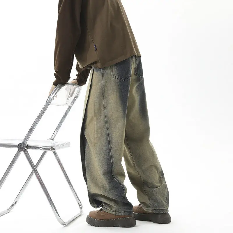 Jean en Denim pour hommes, décosition rétro, Cleanfit, petit Design, Micro pantalon évasé, couteau de boue jaune, printemps automne