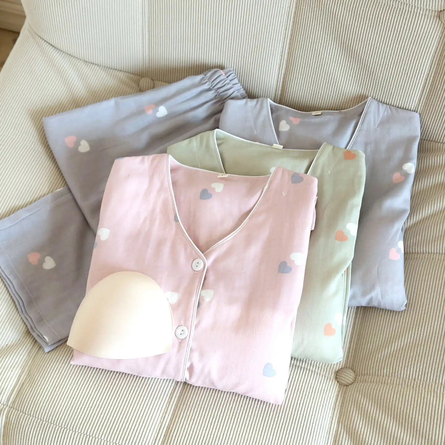 

Gauze Cotton Home Wear Sleepwear Women's Pajamas With Pants Pyjama Spring Autumn V-Neck Loungewear Sets Woman Pajamas Set