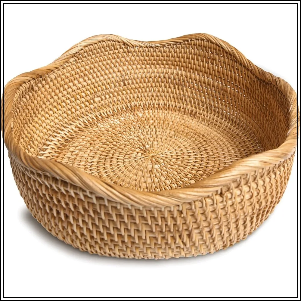 

Handmade Rattan Bread Baskets Round Wicker Fruit Serving Storage Bowls, Natural Woven Decorative Kitchen Counter Organizing (Honey Brown) L-11.5"