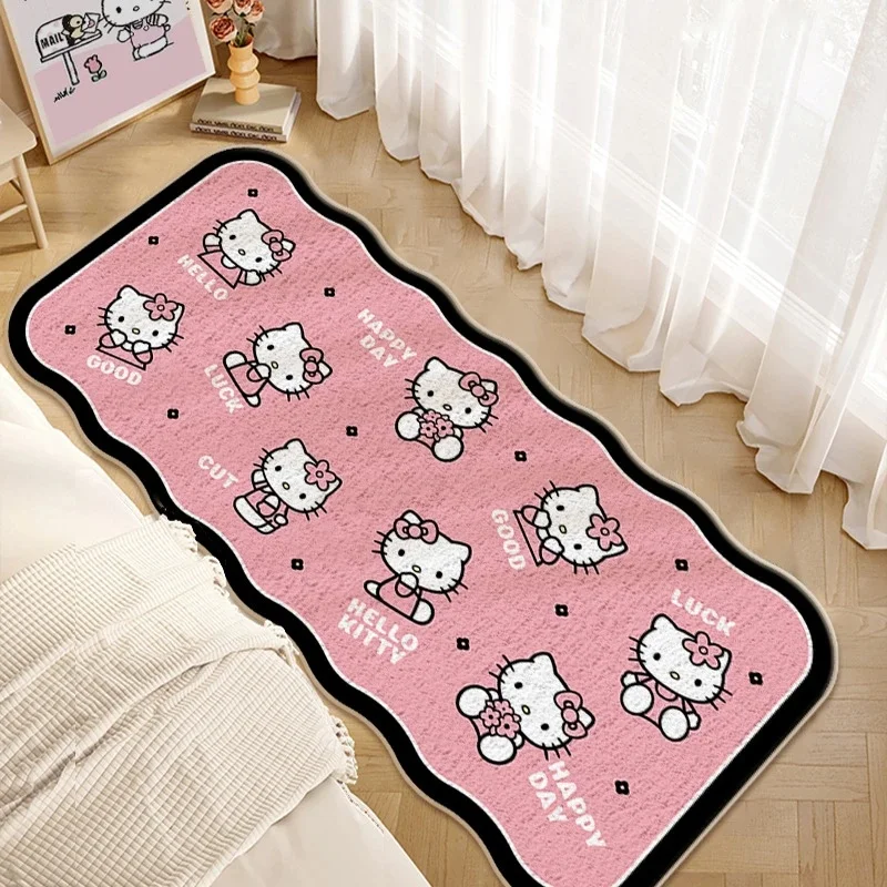 2026 New Hello Kitty Fluffy Long Bedside Rug, Cashmere-like Mat with Silicone Back, Non-slip Bedroom Mat