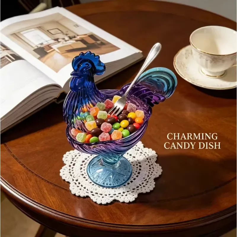 Modern Minimalist Glass Jar With Colorful Glaze And Rooster Pattern Lid For Storing Candy Spices Dried Fruits Kitchen