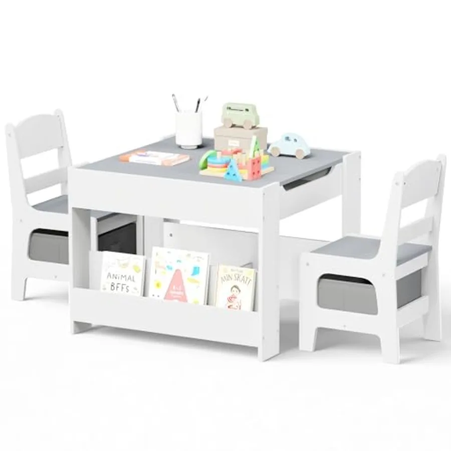 

Детский деревянный стол и 2 стулья Kinder King, набор 4 в 1: развивающий стол с двойной книжной полкой и доской, мебель для малышей для творчества и рукоделия