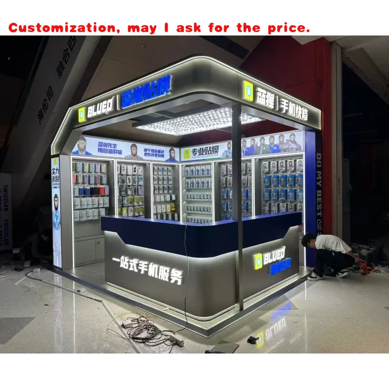 

custom.Mobile Phone Accessories Slat Wall Display Cabinet Trade China Factory Mall Cell Phone Accessories Kiosk Sale