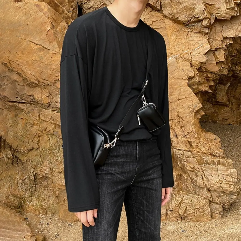 

Мужская сумка на плечо в корейском стиле из искусственной кожи, однотонная маленькая квадратная сумка, мини-сумка большой емкости с подвеской для телефона, дорожная сумка