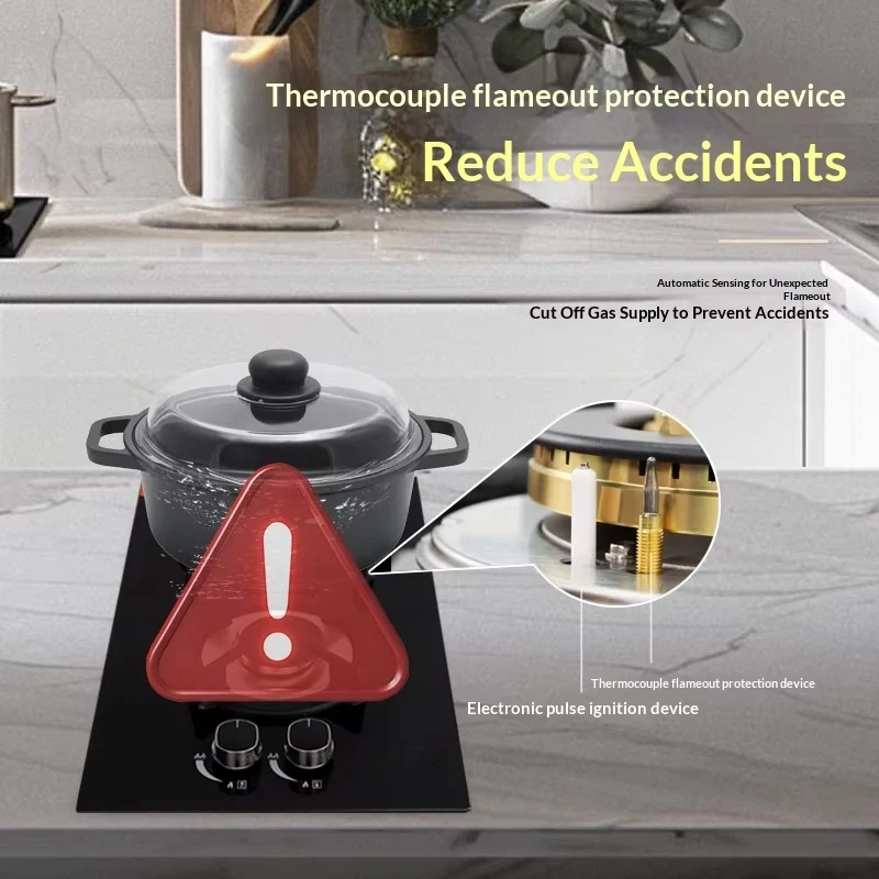 Double-headed Two Eyes Built-in Natural Gas Cooker Tempered Glass Panel Energy-Saving LPG Stove High Firepower Electronic