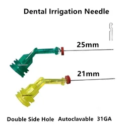 Wielokrotnego użytku Dental nawadnianie Endo końcówka igłowa 31G łokieć podwójny otwór boczny do czyszczenia kanału korzeniowego strzykawka przednie i molowe zęby