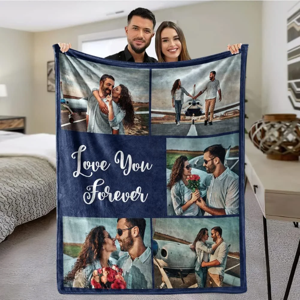 Mantas de lã personalizadas com cinco fotos, adequadas para sofás, camas, famílias, amigos, pais, mães, casais e presentes.