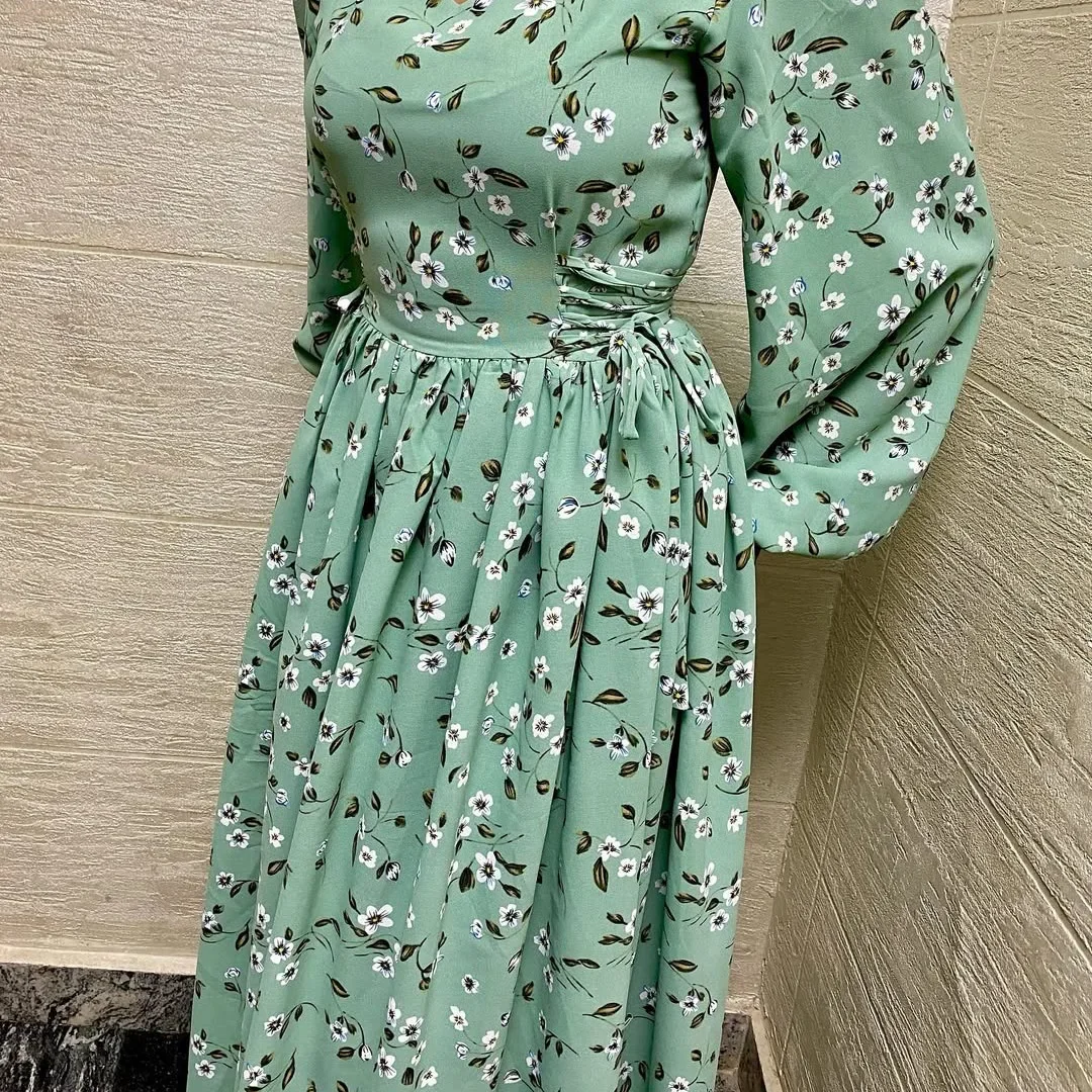 Vestido estampado de tobillo con cintura Mulim, vestido estampado de flores florales, vestido largo suelto para mujer, bata Abaya
