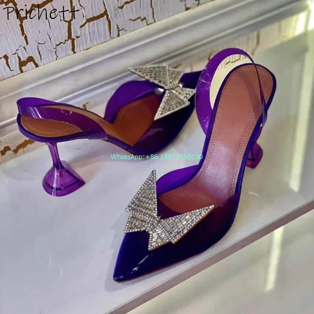 

Crystal Butterfly Transport Sandals Pointy Toe Wineglass Heels Slingback Slip On Shoes Ladies Party Shiny Elegant Shoes 2024
