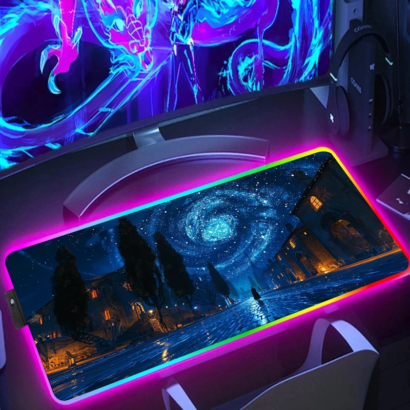 Blue Sky RGB Gaming Mouse Pad LED Backlight Luminous Gamer Non-Slip Rubber Keyboard Pads E-sports Laptop Accessories Desktop Mat