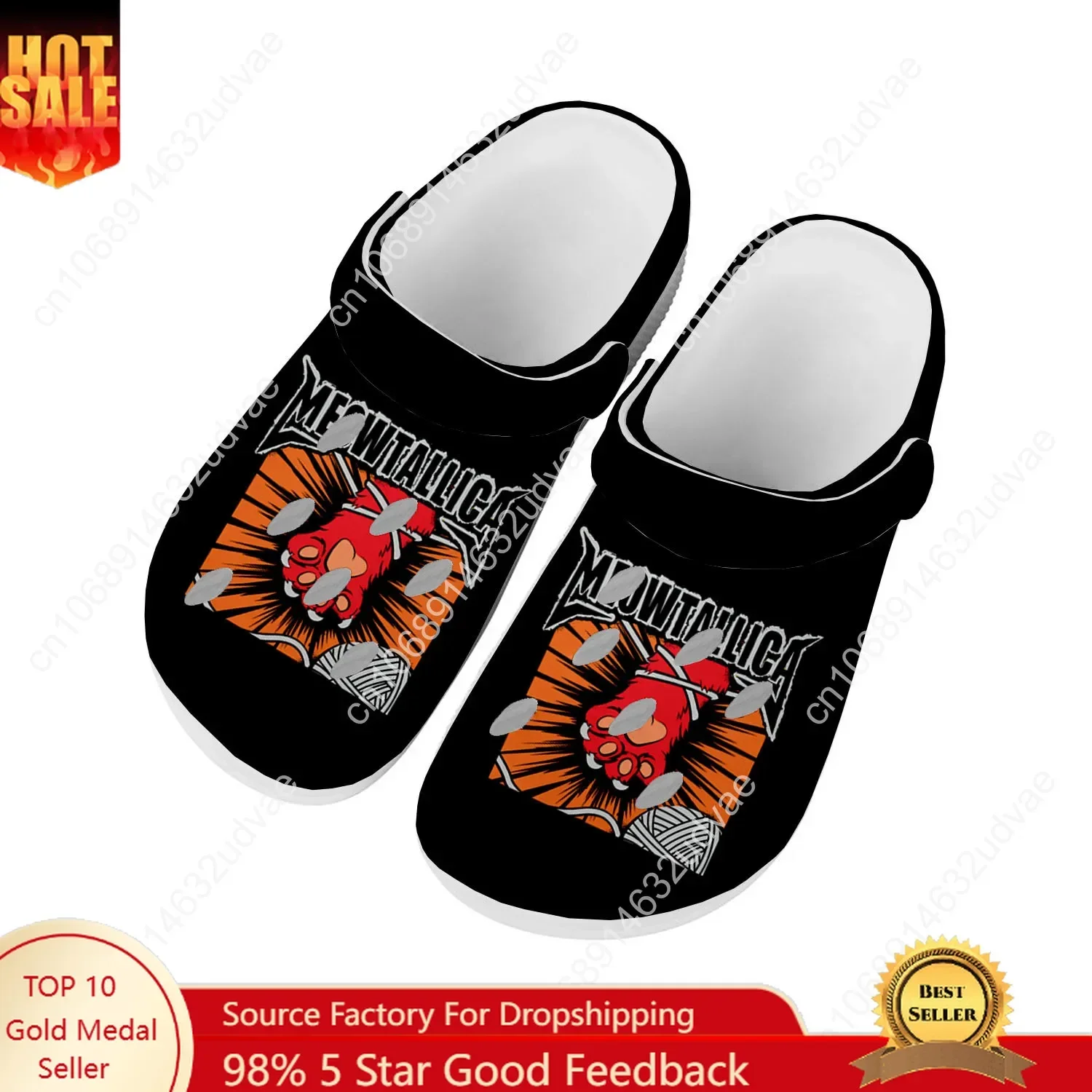 

Cat Meowtallica Water Shoes Men Women Comfortable Fashion Home Garden Clogs Customizd Sandals Beach Breathable Hole Slippers