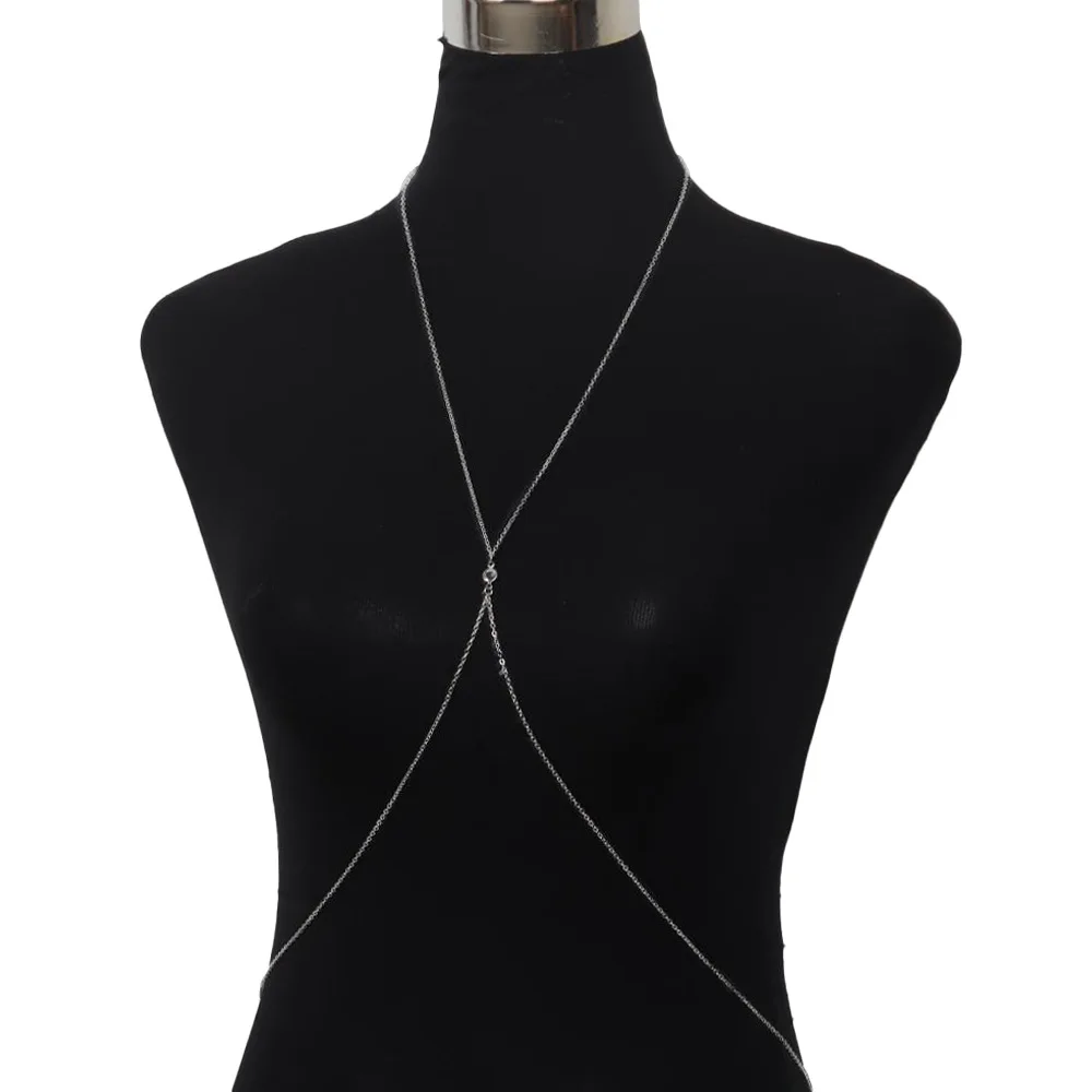 Simplicity Monolayer Hanging Neck Style Alloy Chest Chain Summer Beach Women's Body Chain