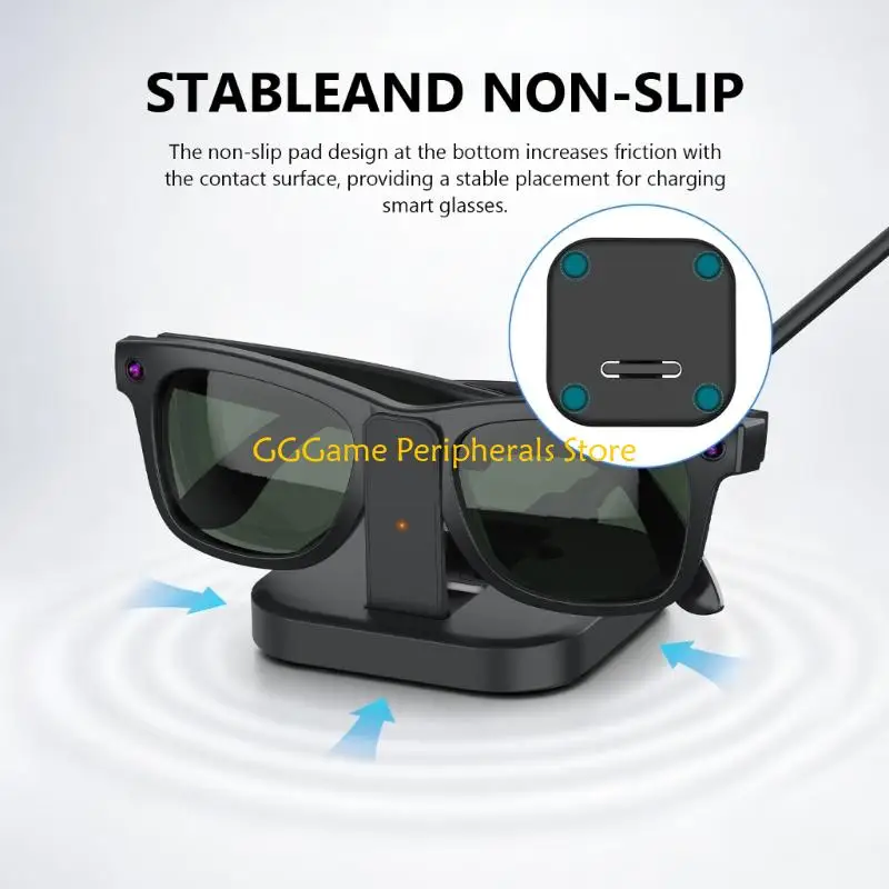 U55B ABS Glasses Charging Dock with Foldable Stand, Desk Display Holder, Light, and Stable Base for Travel Carry and Work Desk