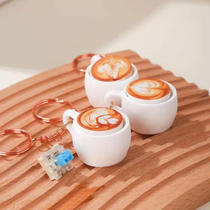 S 1Pcs Coffee Cup Funny Decompression Gifts Calming Keychain Keys Finger Button Anti-stress Toys For Children Adults