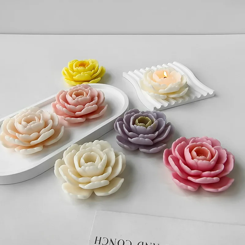 3pcs/set Camellia Flower Silicone Mold DIY 3D Camellia Candle Soap Plaster Resin Cake Baking Tools Home Decoration Crafts Gifts