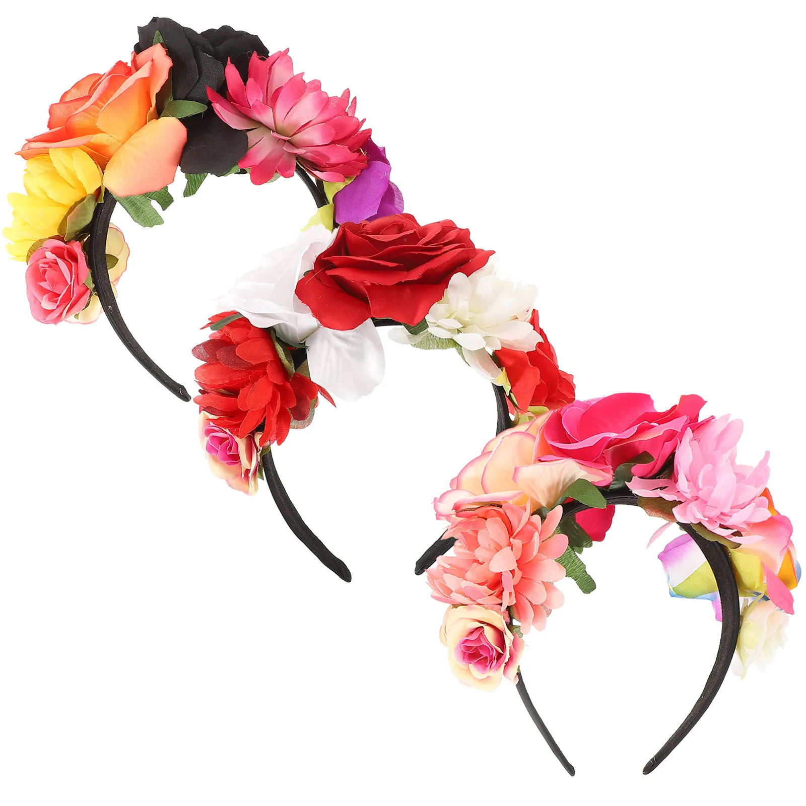 

BELLIFFY Halloween Flower Headband Set 3pcs Mexican Gothic Hair Accessories for Women Dead Festival