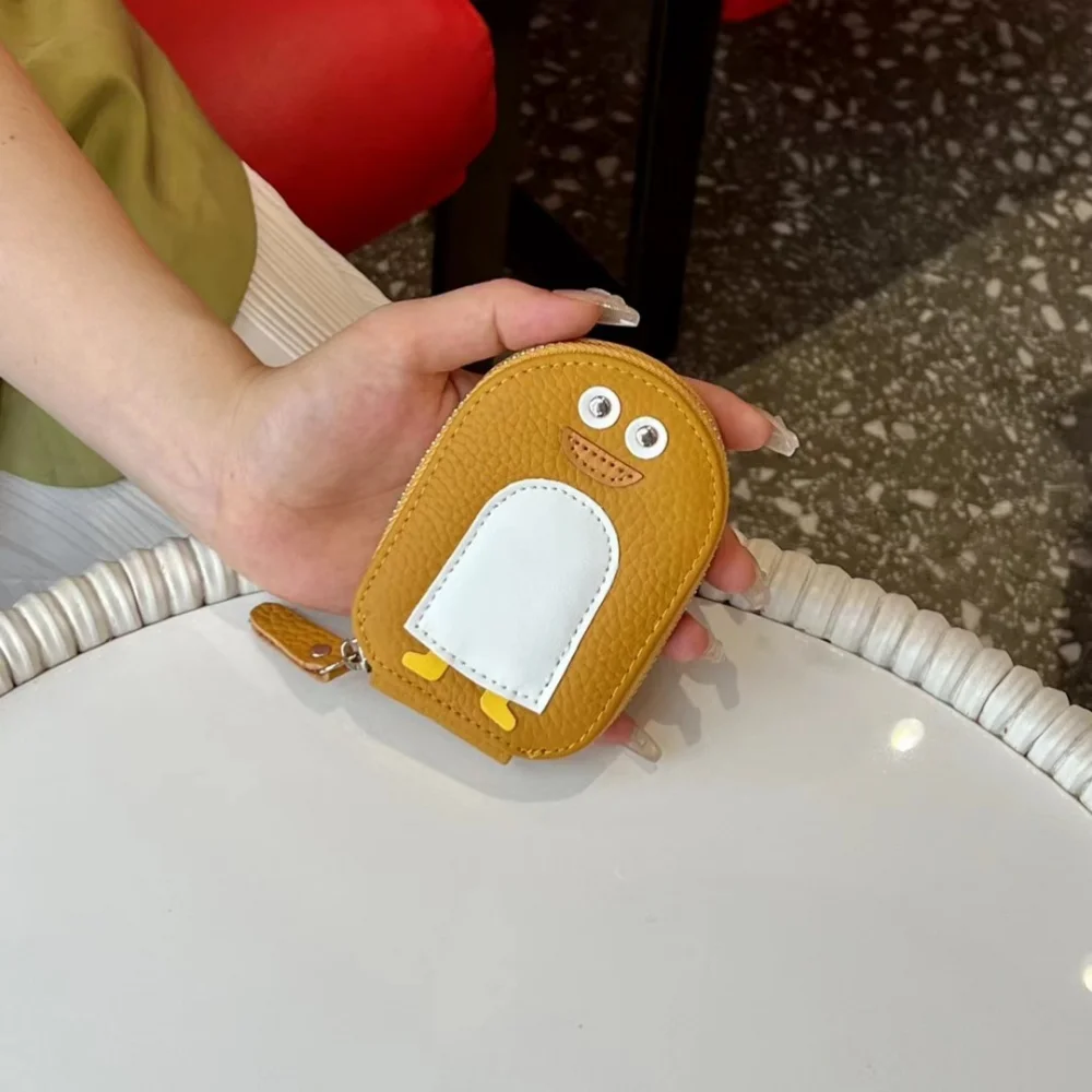 Urban master couro pequeno pinguim forma titular do cartão moeda bolsa dos desenhos animados bonito genuíno couro de vaca com zíper bolsas mini carteira