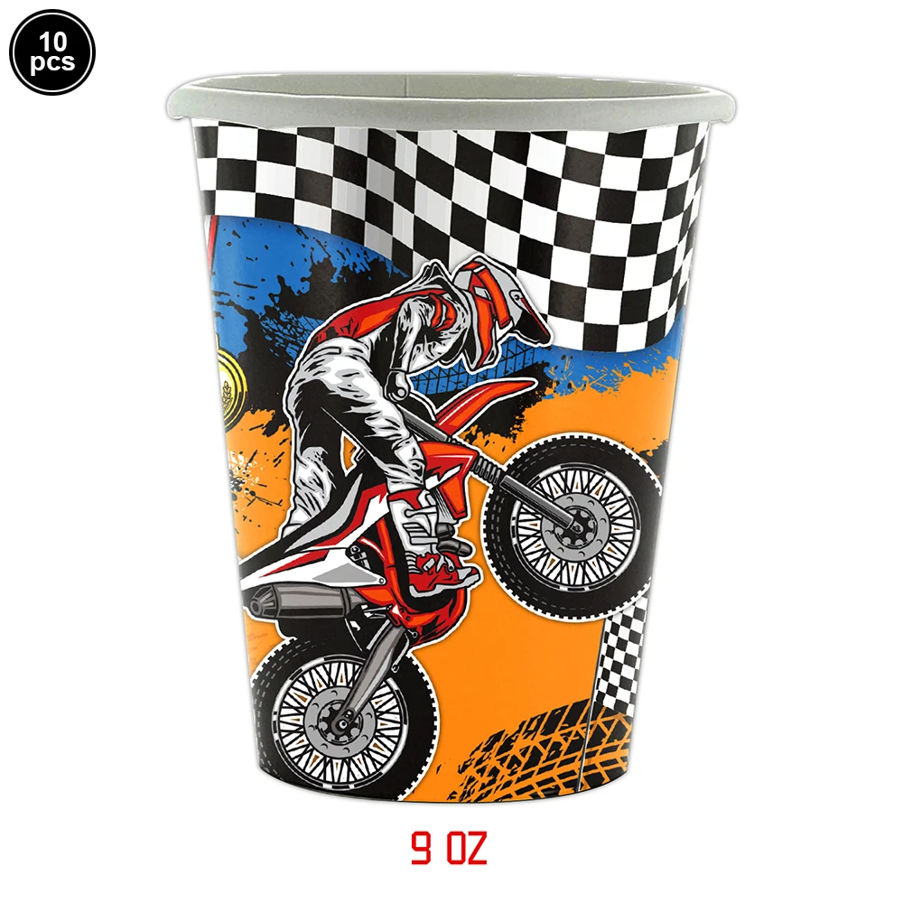 Motorrad-Bike-Party-Geschirr-Set 7/9 Zoll Teller Becher Servietten Kinder Jungen Motorrad-Biker-Geburtstagsparty-Dekorationen und Zubehör – Detail 4